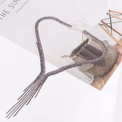 Long Tassel Simple Crystal Rhinestone Choker Necklace Women Gem Statement Collares Chokers Bijoux - green, 40+7.5cm