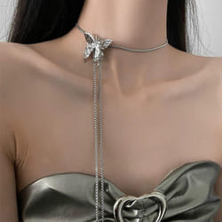 Titanium Steel Clavicle Choker Silver Waist Chain Elegant Tassel Necklace  Women - Butterfly