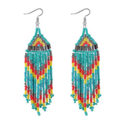 Women Bohemian Long Beaded Tassel Drop Dangle Hook Earrings Party Jewelry Gift - blue