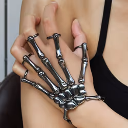 Halloween Bracelet For Gothic Punk Hand Skull Skeleton Elasticity Adjustable Bracelet Bangles Party Accessories - black