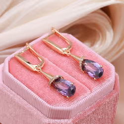 Kinel Purple Zircon Drop Earrings For Women With Rose Gold Color - white