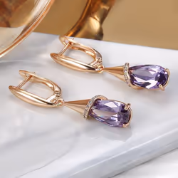 Kinel Purple Zircon Drop Earrings For Women With Rose Gold Color - white