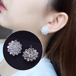 Womens Shiny Flower Stud Earrings