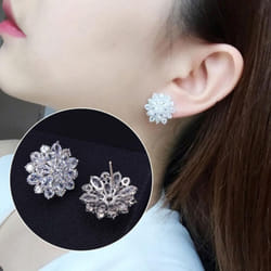 Womens Shiny Flower Stud Earrings