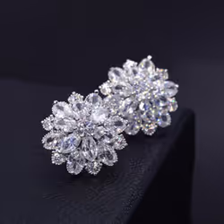 Womens Shiny Flower Stud Earrings