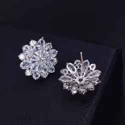 Womens Shiny Flower Stud Earrings