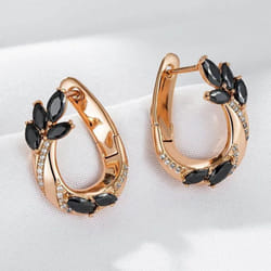 Geometric Cubic Zirconia Elegant Drop Clip Earrings For Women Gold Color Fashion Fine Jewelry - gold,black