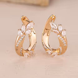 Geometric Cubic Zirconia Elegant Drop Clip Earrings For Women Gold Color Fashion Fine Jewelry - gold,white