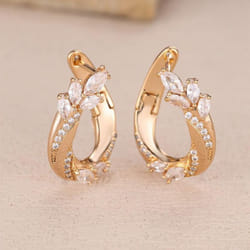 Geometric Cubic Zirconia Elegant Drop Clip Earrings For Women Gold Color Fashion Fine Jewelry - gold,white