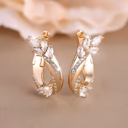 Geometric Cubic Zirconia Elegant Drop Clip Earrings For Women Gold Color Fashion Fine Jewelry - gold,white