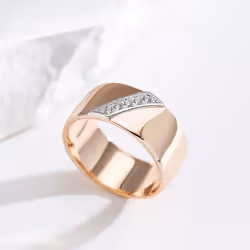 Golden Smooth Wide Finger Rings Silver Plated Zircon Women Party Daily Light Luxury Jewelry - 8
