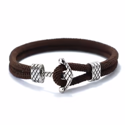 4mm Handmade Milan Rope Bracelet Antique Silver Color Anchor Braclet For Men Cool Armband Jewelry Homme - brown