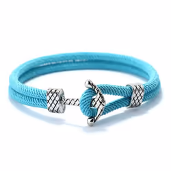 4mm Handmade Milan Rope Bracelet Antique Silver Color Anchor Braclet For Men Cool Armband Jewelry Homme - light blue