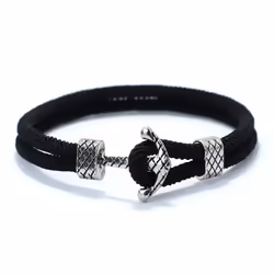 4mm Handmade Milan Rope Bracelet Antique Silver Color Anchor Braclet For Men Cool Armband Jewelry Homme - black