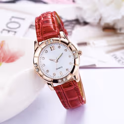 Luxury Womens Analig Quartz Wristwatches Leather Strap Luminous Watch Casual Business Dress Watch - red