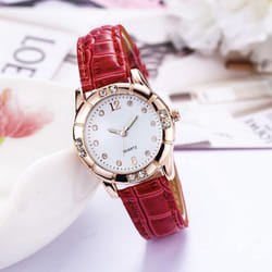 Luxury Womens Analig Quartz Wristwatches Leather Strap Luminous Watch Casual Business Dress Watch - red