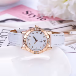 Luxury Womens Analig Quartz Wristwatches Leather Strap Luminous Watch Casual Business Dress Watch - white