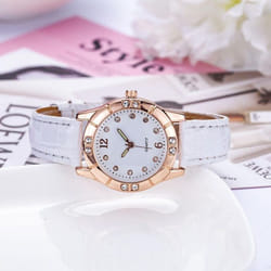Luxury Womens Analig Quartz Wristwatches Leather Strap Luminous Watch Casual Business Dress Watch - white
