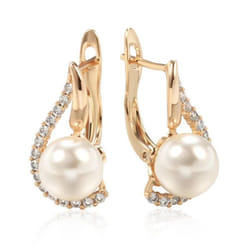 Water Drop Geometric White Zircon Synthetic Pearl Drop Earrings For Women Trendy Gold Color Party Fashion Jewelry