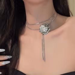 Titanium Steel Clavicle Choker Silver Waist Chain Elegant Tassel Necklace  Women - Rose