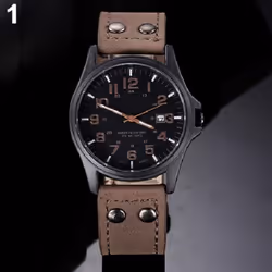 Jewellery Vintage Classic Men's Waterproof Date Leather Strap Sport Quartz Army Watch - brown