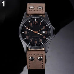 Jewellery Vintage Classic Men&apos;s Waterproof Date Leather Strap Sport Quartz Army Watch - brown
