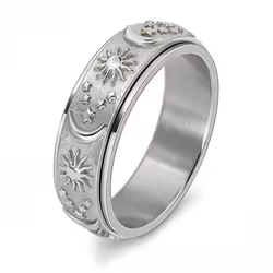 Star Moon Sun Rotating Titanium Steel Ring Unisex Bohemian Relief Anxiety Jewelry Accessories - silver, 6