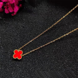 Four-leaf Clover Necklace Double-sided Lucky Grass Titanium Steel Does Not Lose Colour Women&apos;s Necklace Classic Fashion Collarbone Chain - red