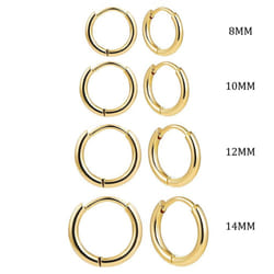 4pair  8/10/12/14mm Stainless Steel Round Circle Hoop Earrings For Women Gold Color Tiny Helix Hoops Ear Piercing Loop Ring - gold