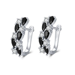 Black Awn Black Stone Hoop Earrings For Women