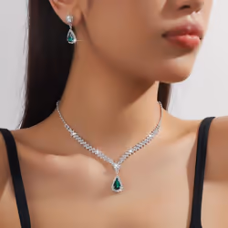 Luxury Bridal Jewelry Set: Women's Earrings, Necklace, And Bracelet Trio - green, two-piece set