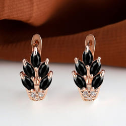 Fashion Women Rose Gold Color Leaf Ear Hook Earrings Marquise Cut Red Blue Purple Stone Pendant Earrings Jewelry Bridal Wedding Gift Accessori - black