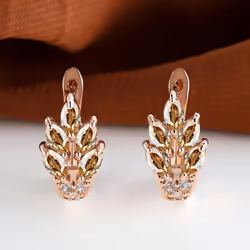 Fashion Women Rose Gold Color Leaf Ear Hook Earrings Marquise Cut Red Blue Purple Stone Pendant Earrings Jewelry Bridal Weddi ...