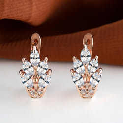 Fashion Women Rose Gold Color Leaf Ear Hook Earrings Marquise Cut Red Blue Purple Stone Pendant Earrings Jewelry Bridal Wedding Gift Accessori - white