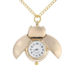 Cute Animal Beetle Pocket Watch Necklace Quartz Shellhard Ladybug Pendant With Chain - gold