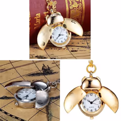 Cute Animal Beetle Pocket Watch Necklace Quartz Shellhard Ladybug Pendant With Chain - gold