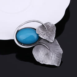 Double Leaves Brooches For Women Vintage Plant Brooches - blue