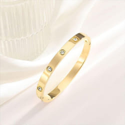 Elegant Diamond-studded Titanium Steel Bracelet: Light Luxury & High-end Fashion, Electroplated 18k Gold, Shiny, No Fadi - gold, S035 Diamond Bracelet