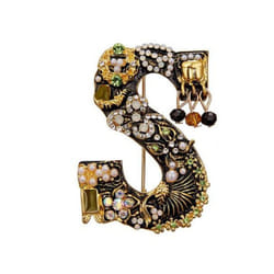 Brooch Pin New Small Charming Brooch Pin Women Rhinestone Faux Pearl Brooch Pin Alphabet Brooch Pin For Club - as the picture, S