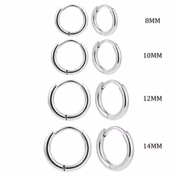 4pair  8/10/12/14mm Stainless Steel Round Circle Hoop Earrings For Women Gold Color Tiny Helix Hoops Ear Piercing Loop Ring - ...