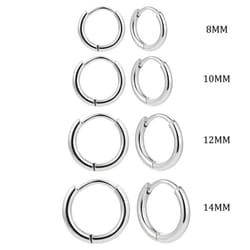 4pair  8/10/12/14mm Stainless Steel Round Circle Hoop Earrings For Women Gold Color Tiny Helix Hoops Ear Piercing Loop Ring - silver