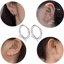 4pair  8/10/12/14mm Stainless Steel Round Circle Hoop Earrings For Women Gold Color Tiny Helix Hoops Ear Piercing Loop Ring - silver