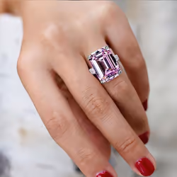 &quot;cao Shi Luxury Rectangular Zircon Women&apos;s Engagement Ring&quot; - pink, No.9