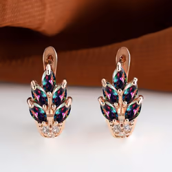 Fashion Women Rose Gold Color Leaf Ear Hook Earrings Marquise Cut Red Blue Purple Stone Pendant Earrings Jewelry Bridal Weddi ...