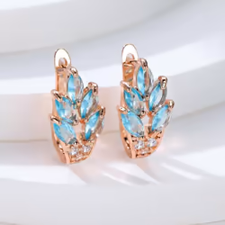 Fashion Women Rose Gold Color Leaf Ear Hook Earrings Marquise Cut Red Blue Purple Stone Pendant Earrings Jewelry Bridal Weddi ...