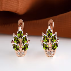 Fashion Women Rose Gold Color Leaf Ear Hook Earrings Marquise Cut Red Blue Purple Stone Pendant Earrings Jewelry Bridal Weddi ...