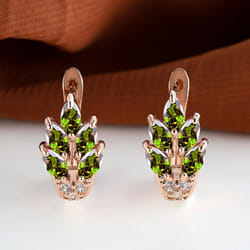 Fashion Women Rose Gold Color Leaf Ear Hook Earrings Marquise Cut Red Blue Purple Stone Pendant Earrings Jewelry Bridal Wedding Gift Acc - olive green