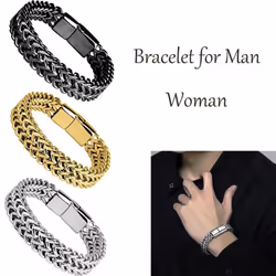 Double Chain Magnetic Bracelet Fashion Personality Men Punk Hip Hop Classic Motorcycle Chain Bracelets Bracelet Jewelry Anniversary Gift - black, 20cm