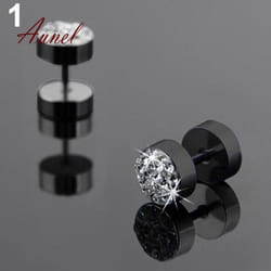Fantastic Barbell Punk Stainless Steel Men Ear Stud Earrings Jewelry 2 Pcs - black