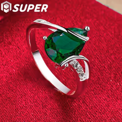 925 Sterling Silver Green Aaa Zircon Ring Jewelry - 8#
